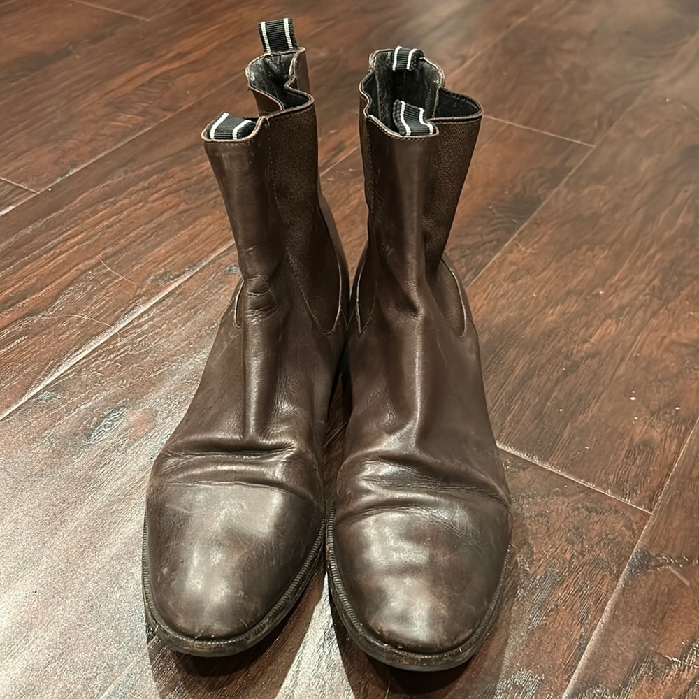 Helmet Lang brown Italian leather booties.